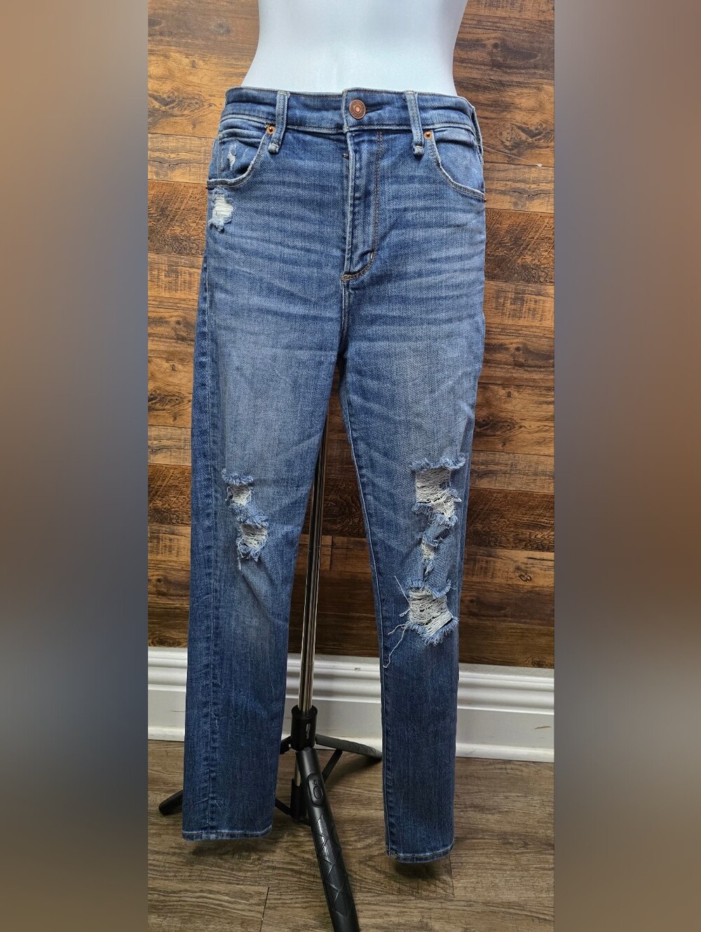 Abercrombie & Fitch Medium Blue Distressed Straight-Leg Jeans